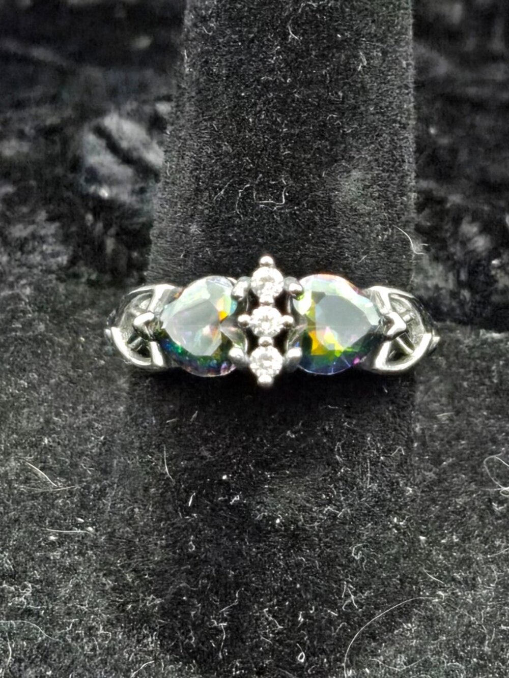 SILVER Mystic Dual Heart Alexandrite Ring with Diamonds size 7...26012